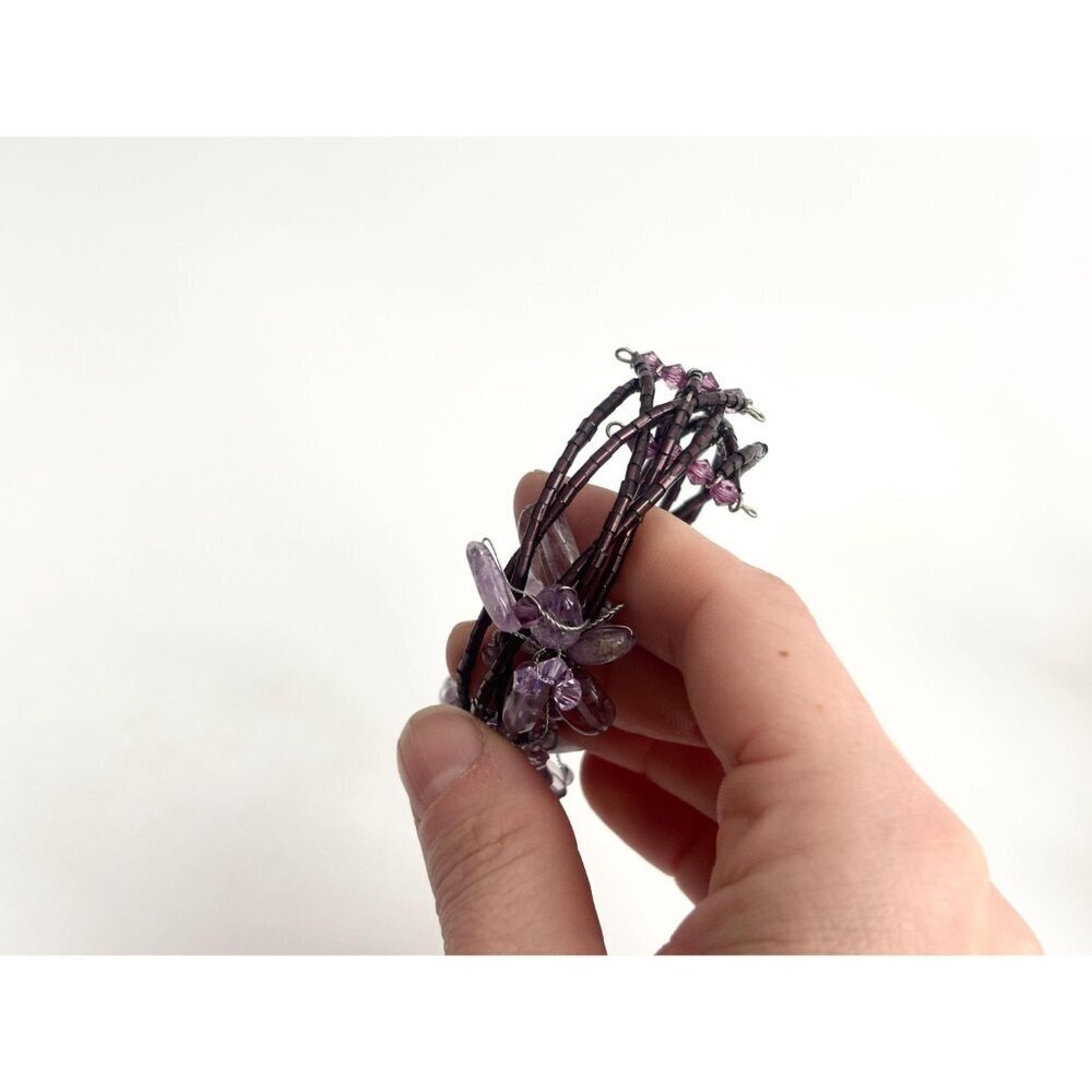Wrap Around Purple Beaded Vintage Floral Multi Layered Bracelet - Picture 5 of 12